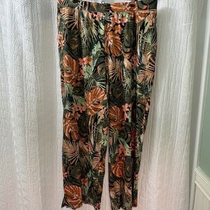 d&co BEACH Women's Tropical Leaf Print Wide Leg Lounge Pants Size‎ XL